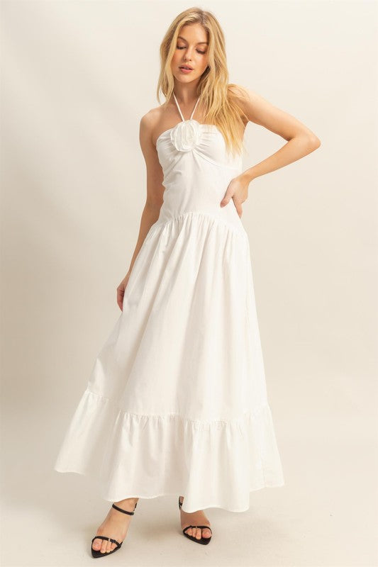 Poplin Rosette Halter Neck Midi Dress-LAST ONE* Identity Boutique Poplin Rosette Halter Neck Midi Dress-LAST ONE* Identity Boutique