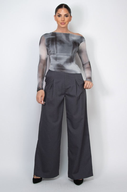 【Anyone more】23SS★ [MADE] Now Light Grey Pintuck Wide Pt Women's Ponte Pintuck Wide Leg Pants | Lands' End
