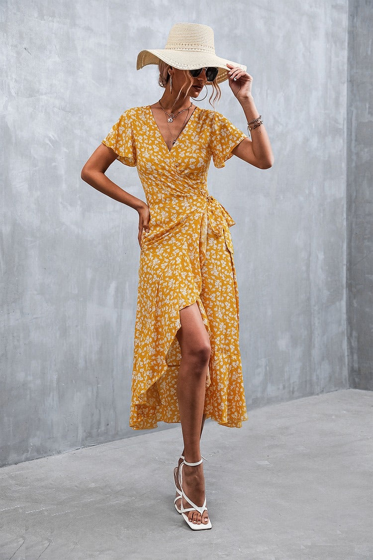 Boho Coastal Floral Print Wrap Dress*-LAST ONE – Identity Boutique