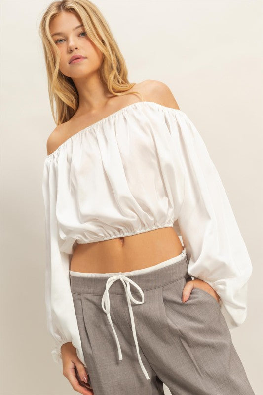 Elegant Off-shoulder Blouse With Balloon Sleeves
