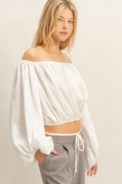Elegant Off-shoulder Blouse With Balloon Sleeves