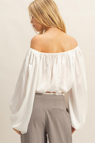 Elegant Off-shoulder Blouse With Balloon Sleeves