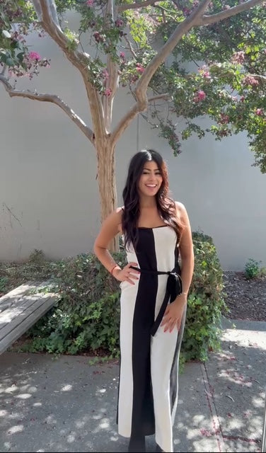 Linen Sleeveless Black & Bold Romper