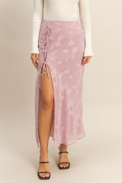Elegant Floral Drawstring Maxi Skirt