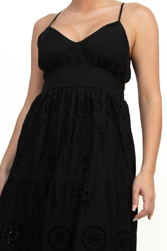 Eyelet Sweetheart Back-Tie Maxi Dress