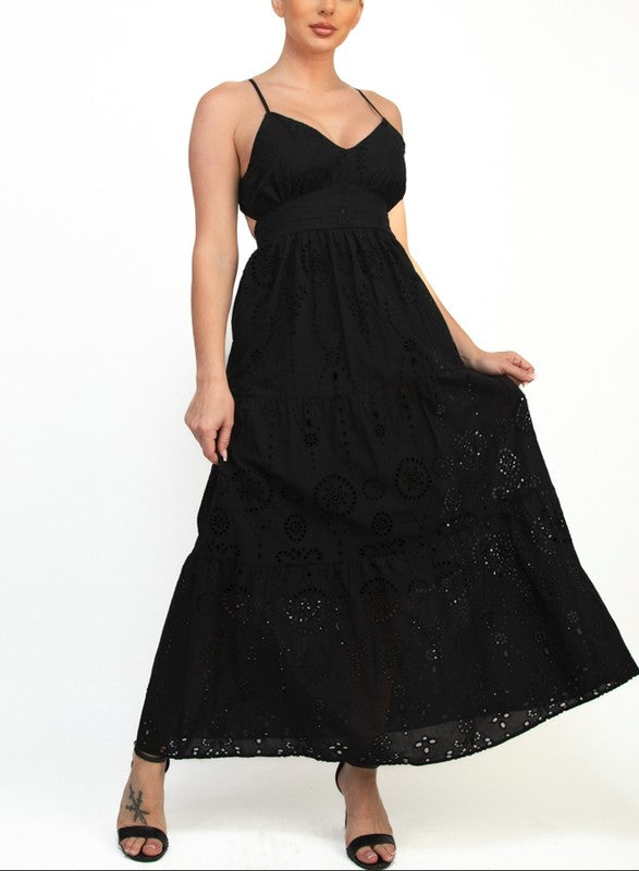 Eyelet Sweetheart Back-Tie Maxi Dress* – Identity Boutique
