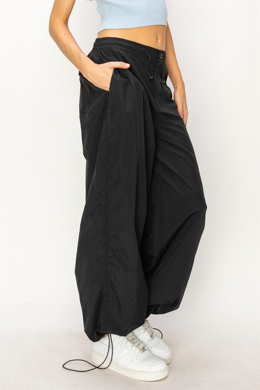 Elevated Parachute Pants in Black and Gray