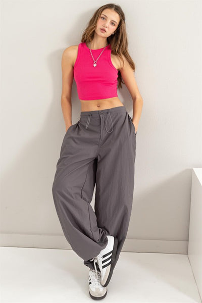 Elevated Parachute Pants in Black and Gray