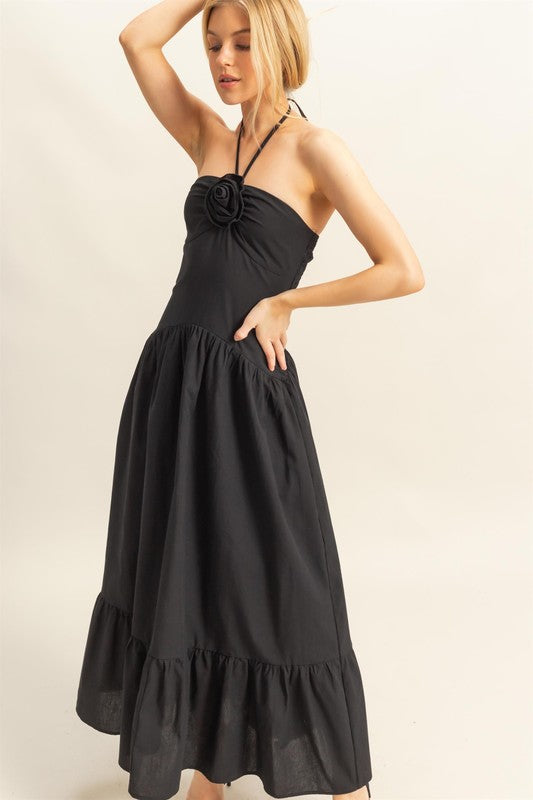 rosette halter midi dress Peach Coast Rosette Halter Midi Dress