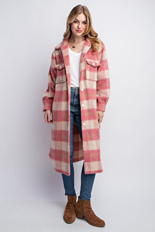 Pop of Pink Oversized Plaid Jacket