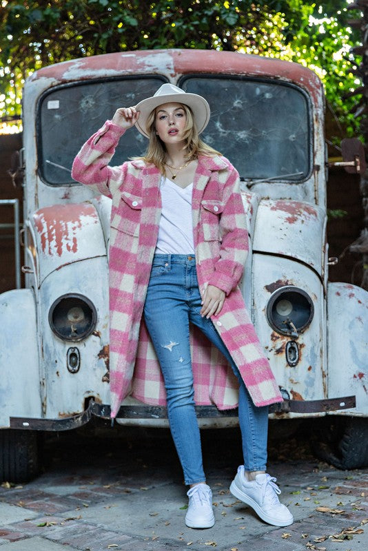 Pop of Pink Oversized Plaid Jacket