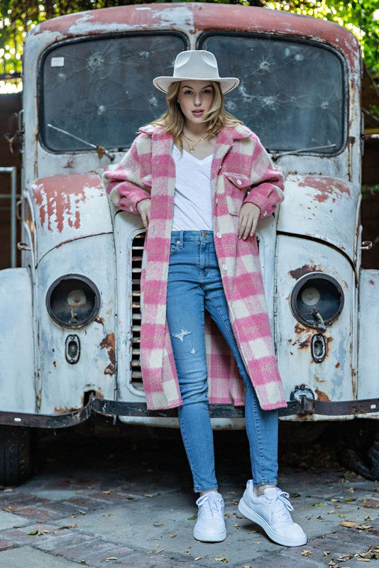 Pop of Pink Oversized Plaid Jacket