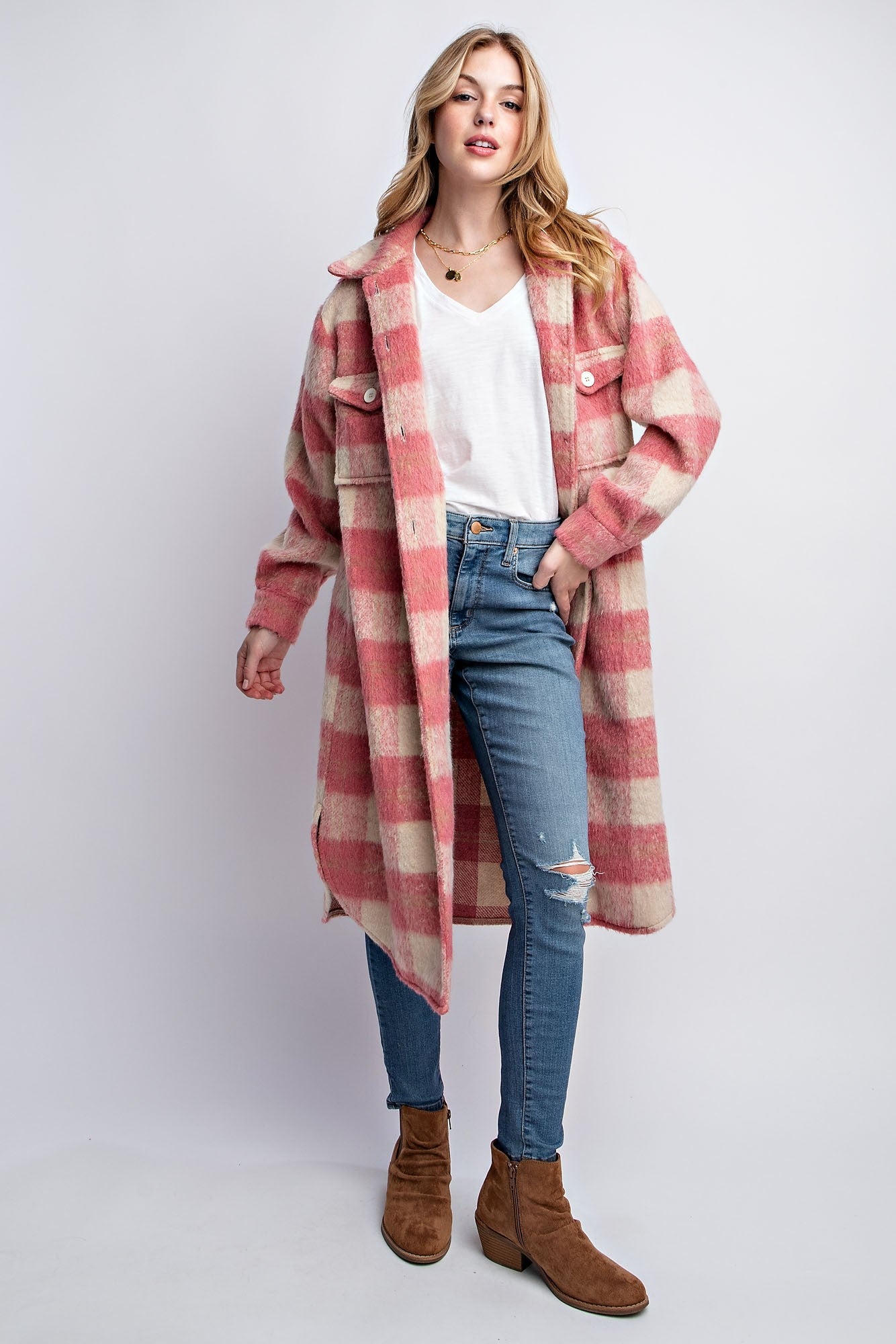 Pop of Pink Oversized Plaid Jacket