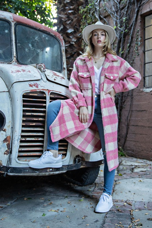 Pop of Pink Oversized Plaid Jacket