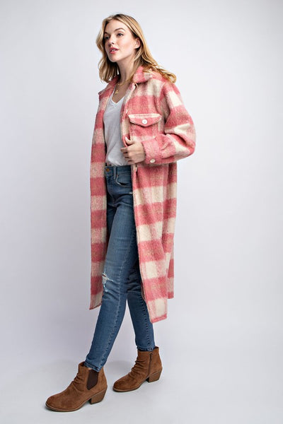 Pop of Pink Oversized Plaid Jacket