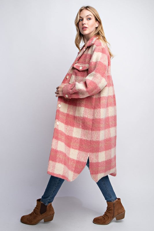 Pop of Pink Oversized Plaid Jacket