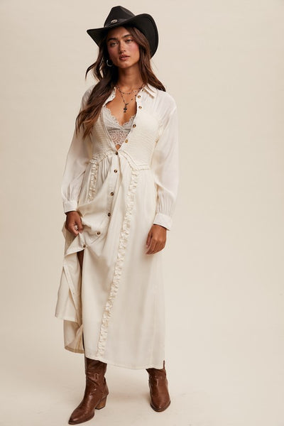 The Smocked Bodice Button Down Maxi Dress -Aly