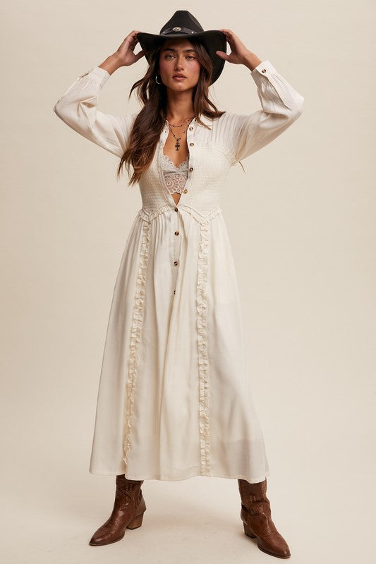 The Smocked Bodice Button Down Maxi Dress -Aly