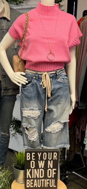 Short Sleeve Mock Neck Sweater Top