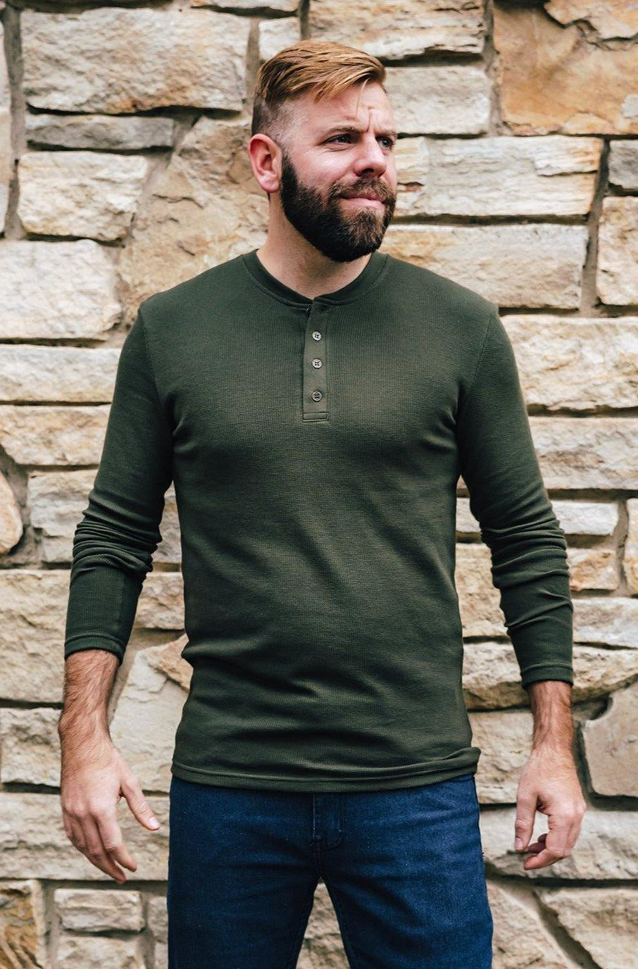 Dark Olive Thermal Henley - Identity Boutique